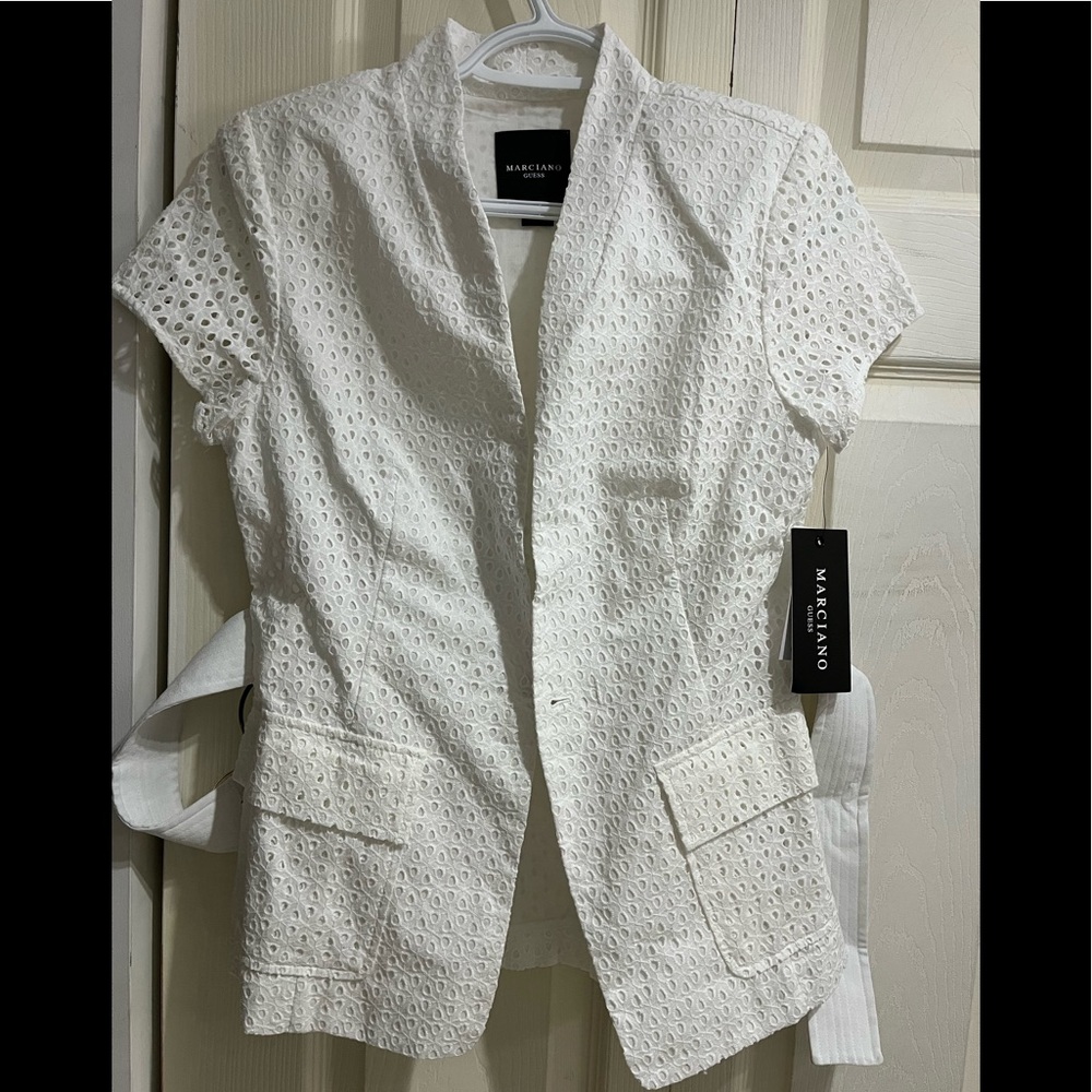 Guess by Marciano White Solid Eyelet Blazer in Size XS